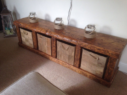 Handmade rustic tv unit with storage. Made from old french wood!