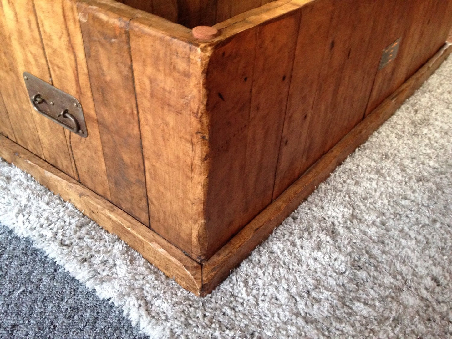 Handmade rustic oak chest trunk coffee table made from old reclaimed timber.