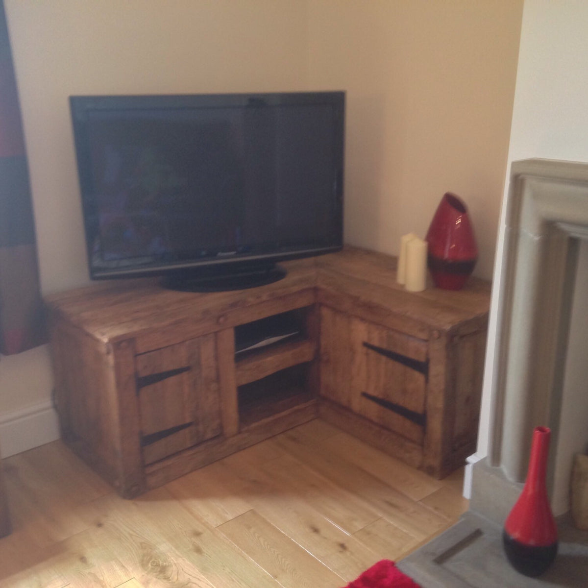 Rustic Reclaimed French Oak Corner TV Unit Cabinet