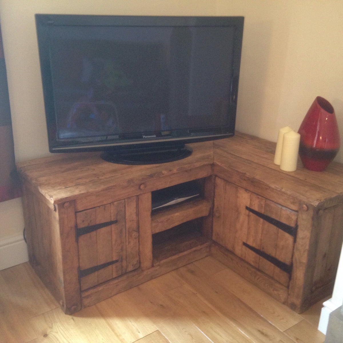 Rustic Reclaimed French Oak Corner TV Unit Cabinet