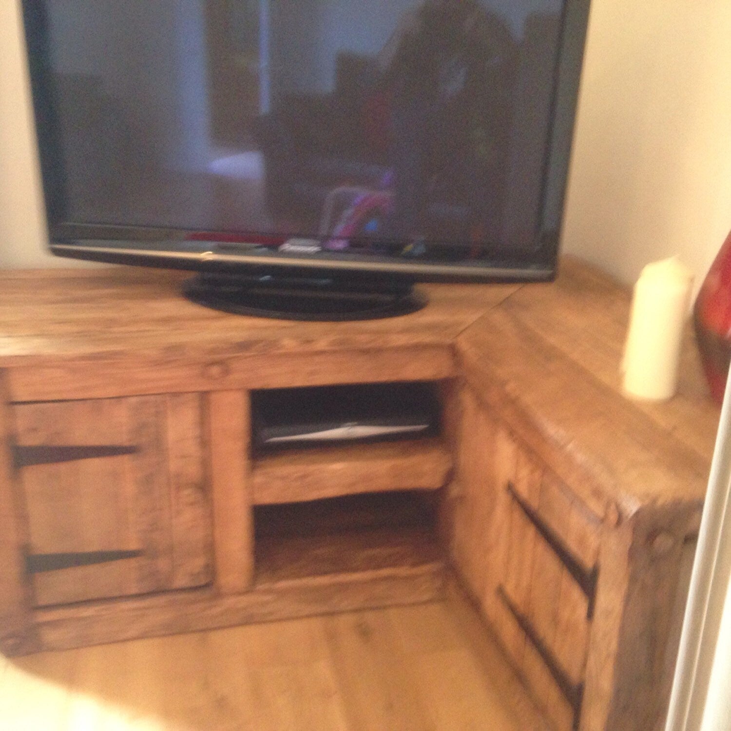 Rustic Reclaimed French Oak Corner TV Unit Cabinet