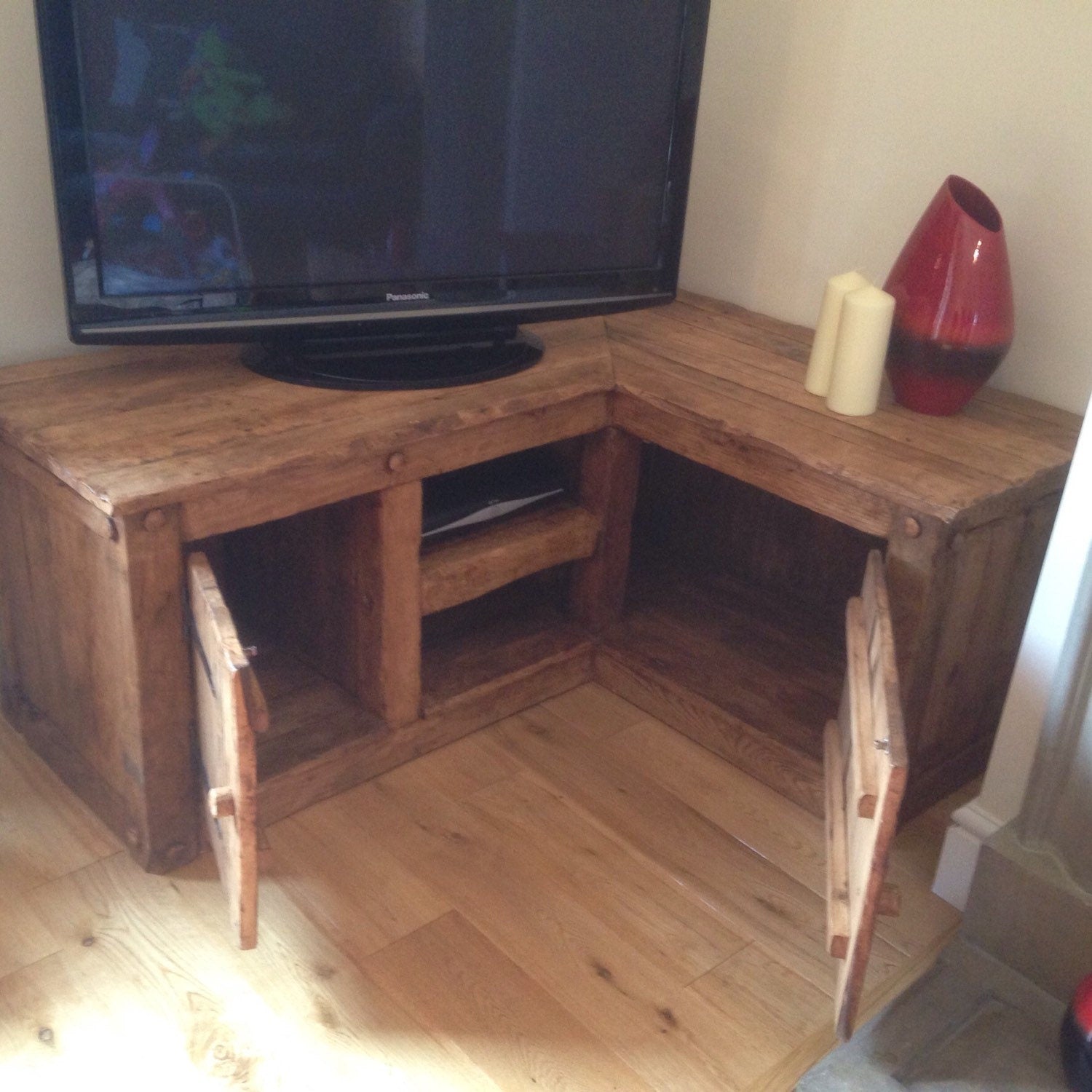Rustic Reclaimed French Oak Corner TV Unit Cabinet