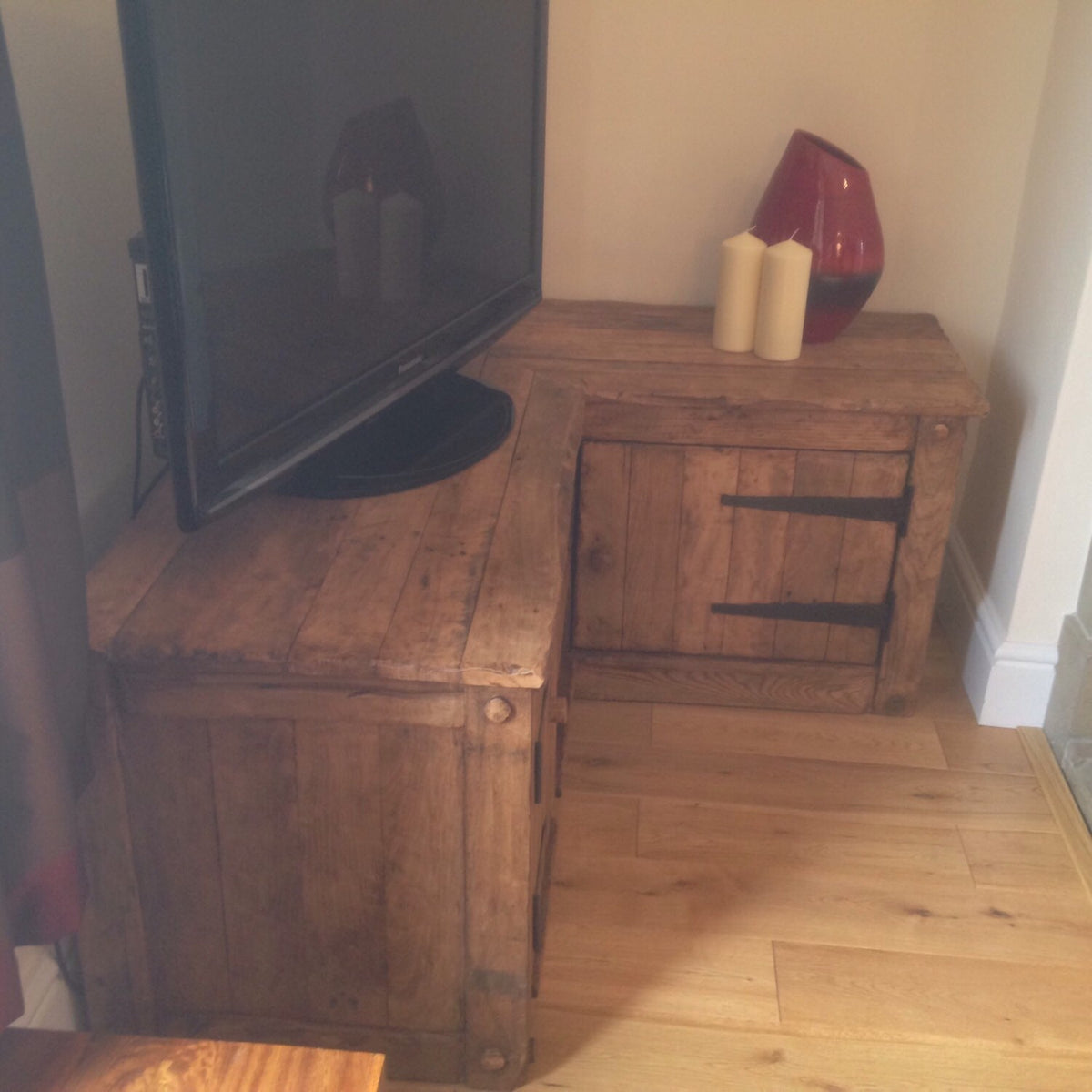 Rustic Reclaimed French Oak Corner TV Unit Cabinet