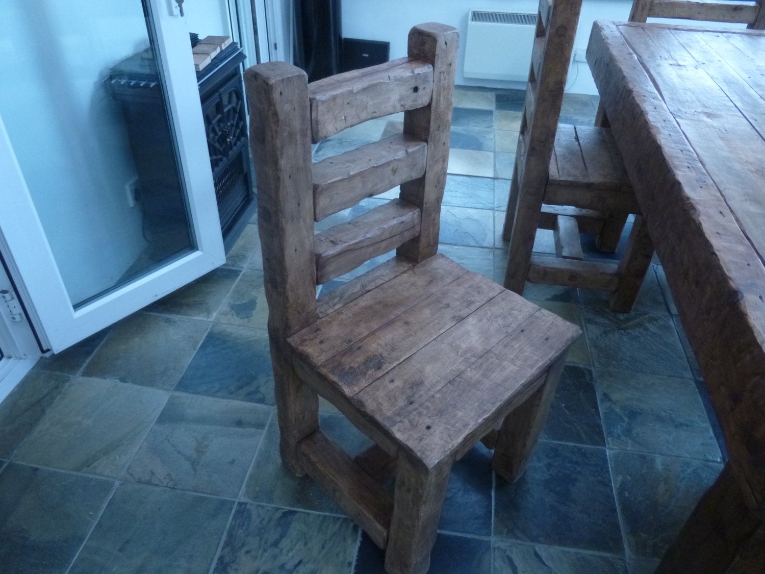 Chunky Rustic Reclaimed French Oak Dining Table Set