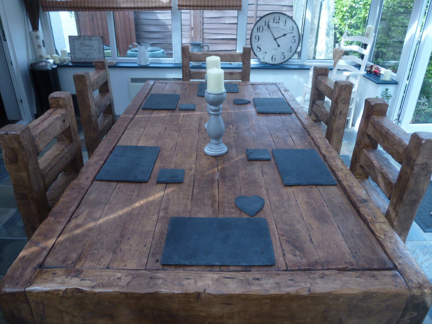 Chunky Rustic Reclaimed French Oak Dining Table Set