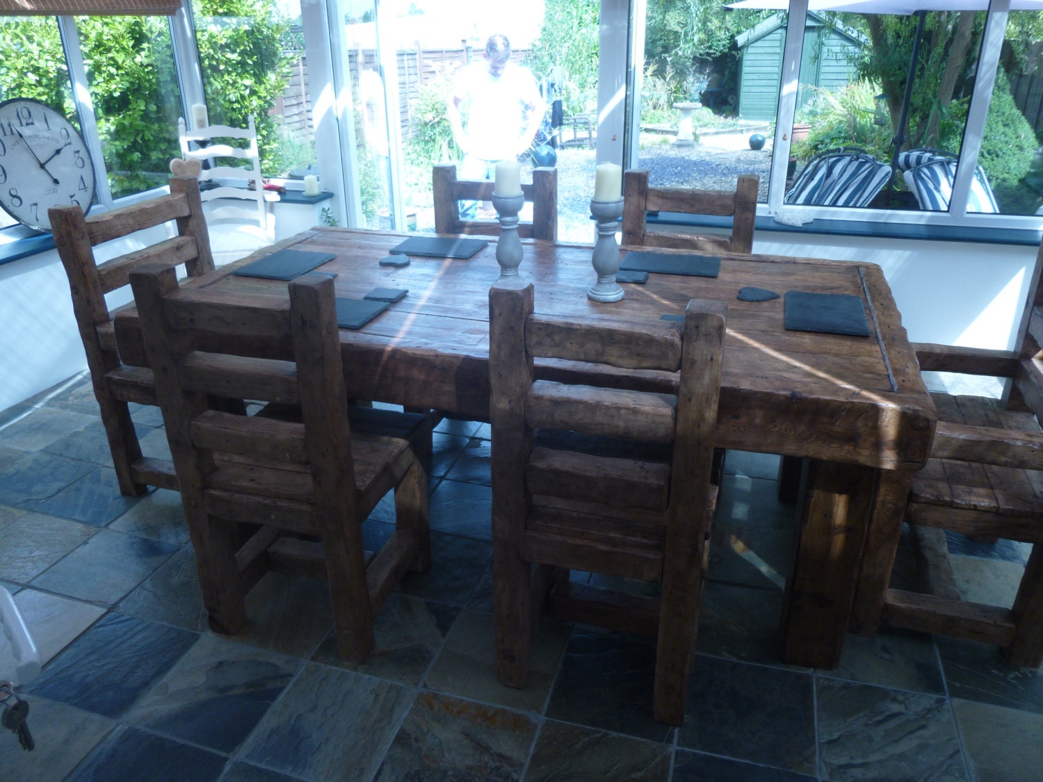 Chunky Rustic Reclaimed French Oak Dining Table Set