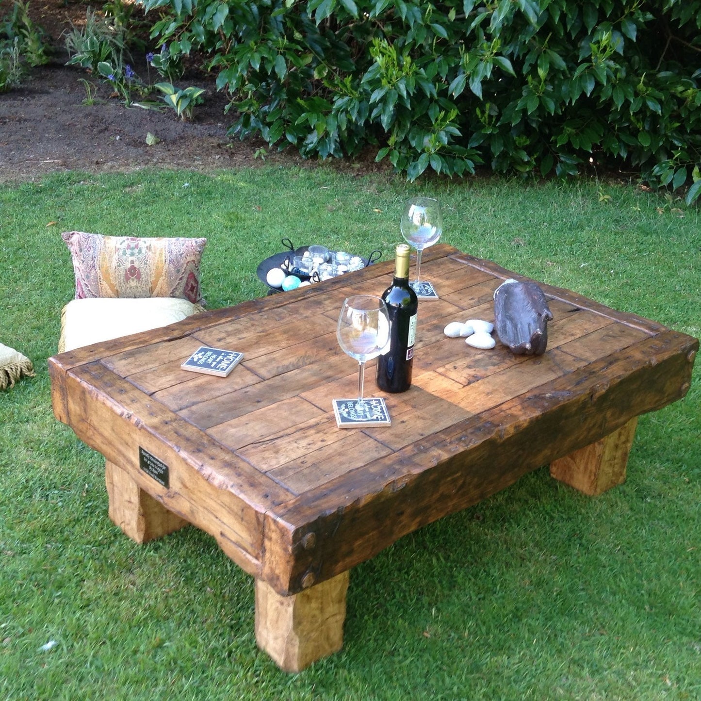 Handmade coffee table made from reclaimed hardwood. Rustic