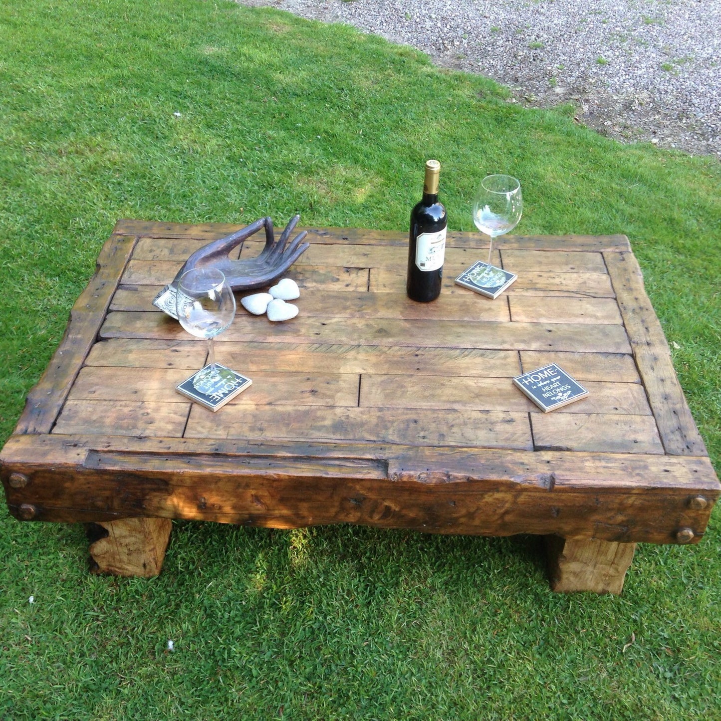 Handmade coffee table made from reclaimed hardwood. Rustic