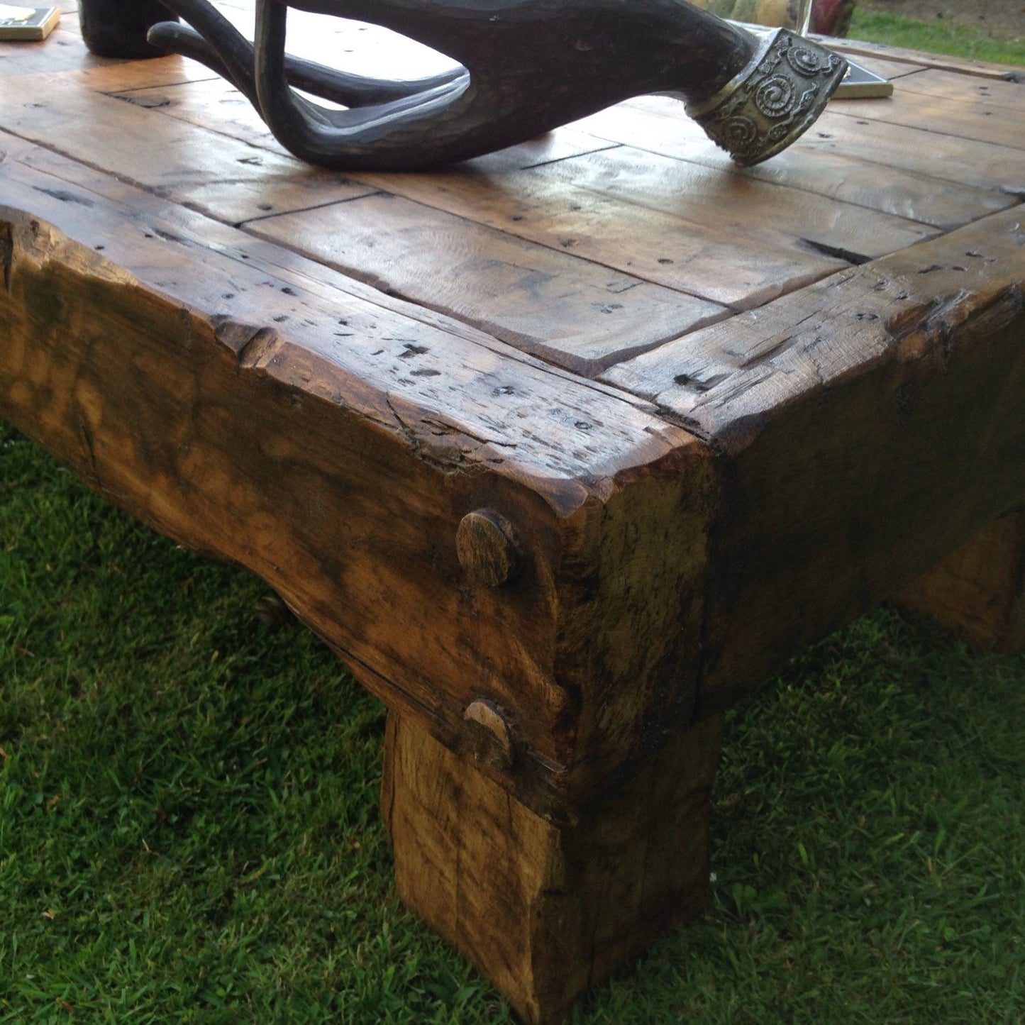 Handmade coffee table made from reclaimed hardwood. Rustic