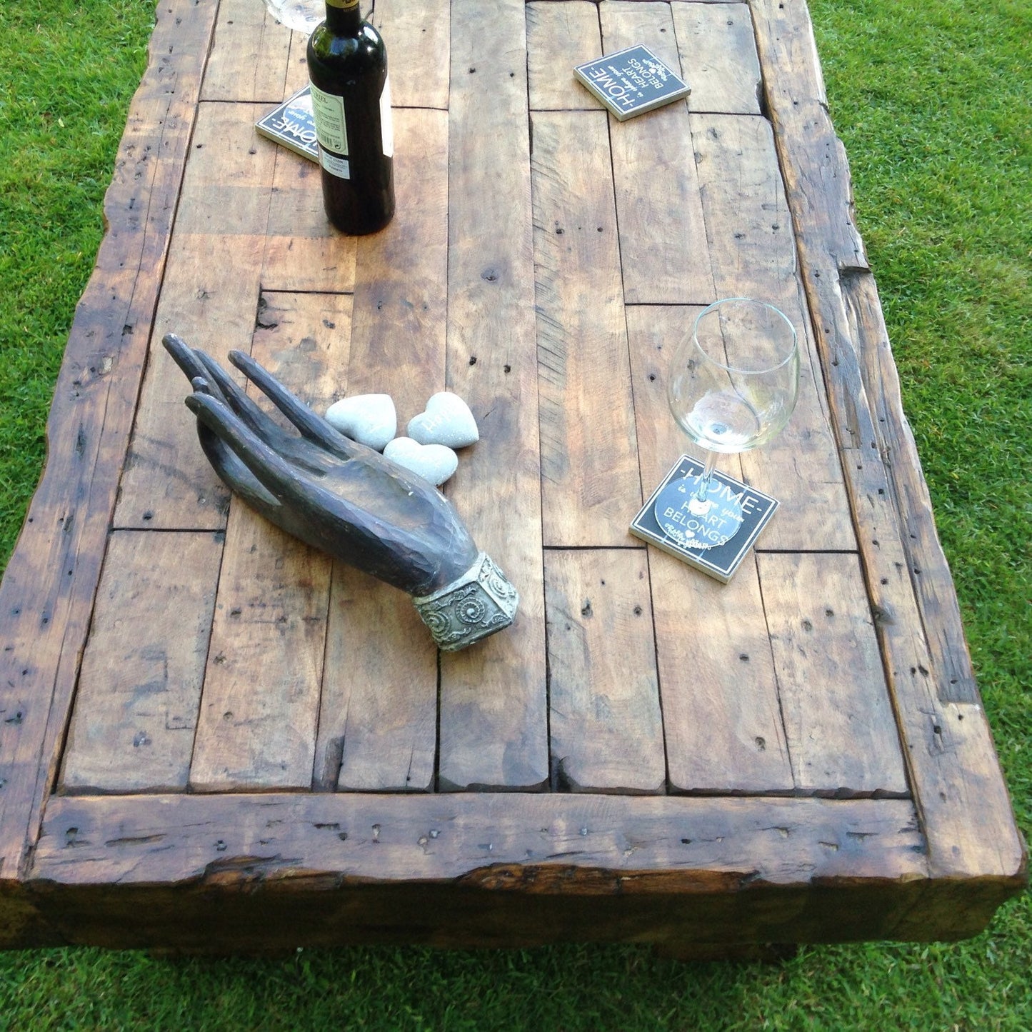 Handmade coffee table made from reclaimed hardwood. Rustic